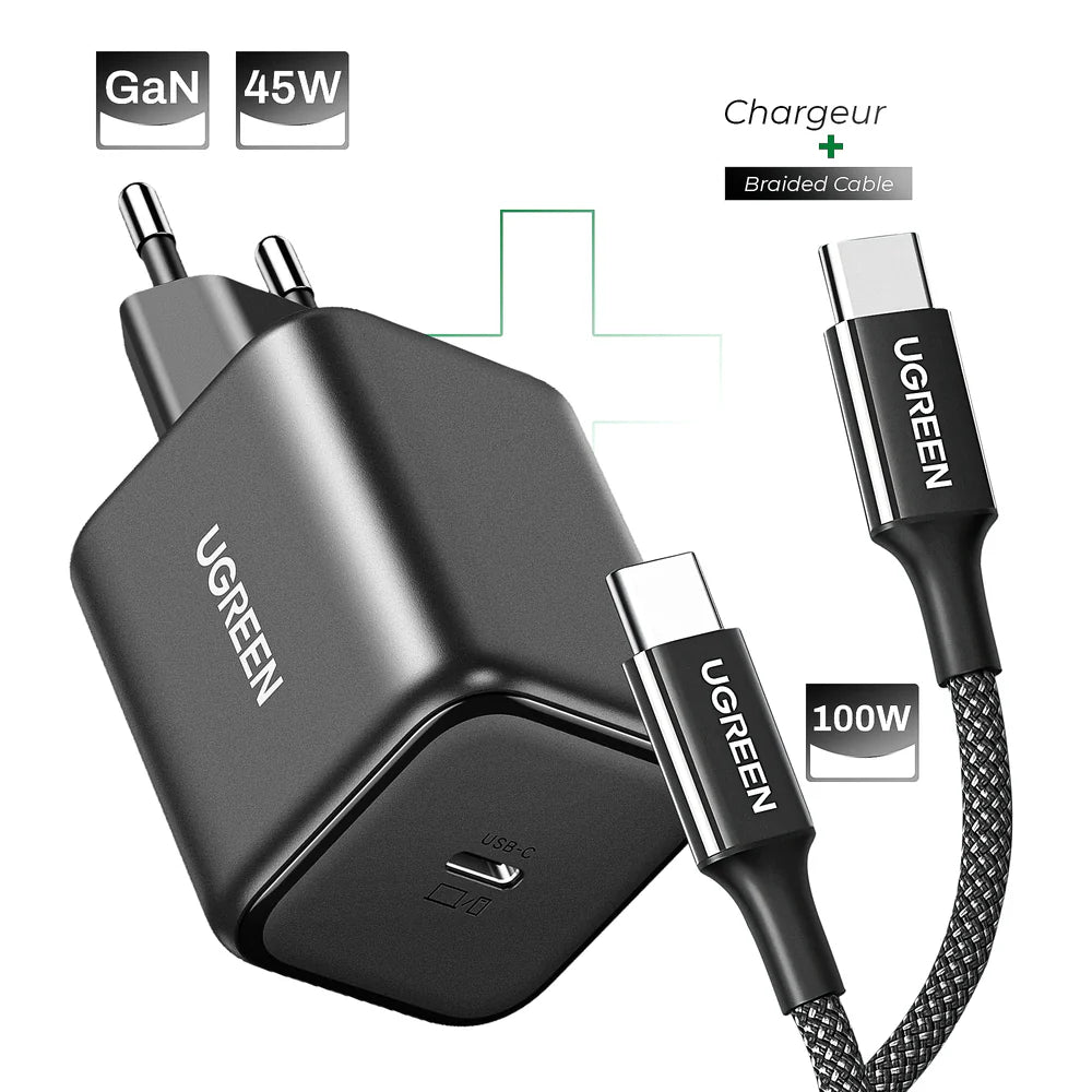UGREEN GaN 45W Chargeur rapide USB-C + Câble 100w