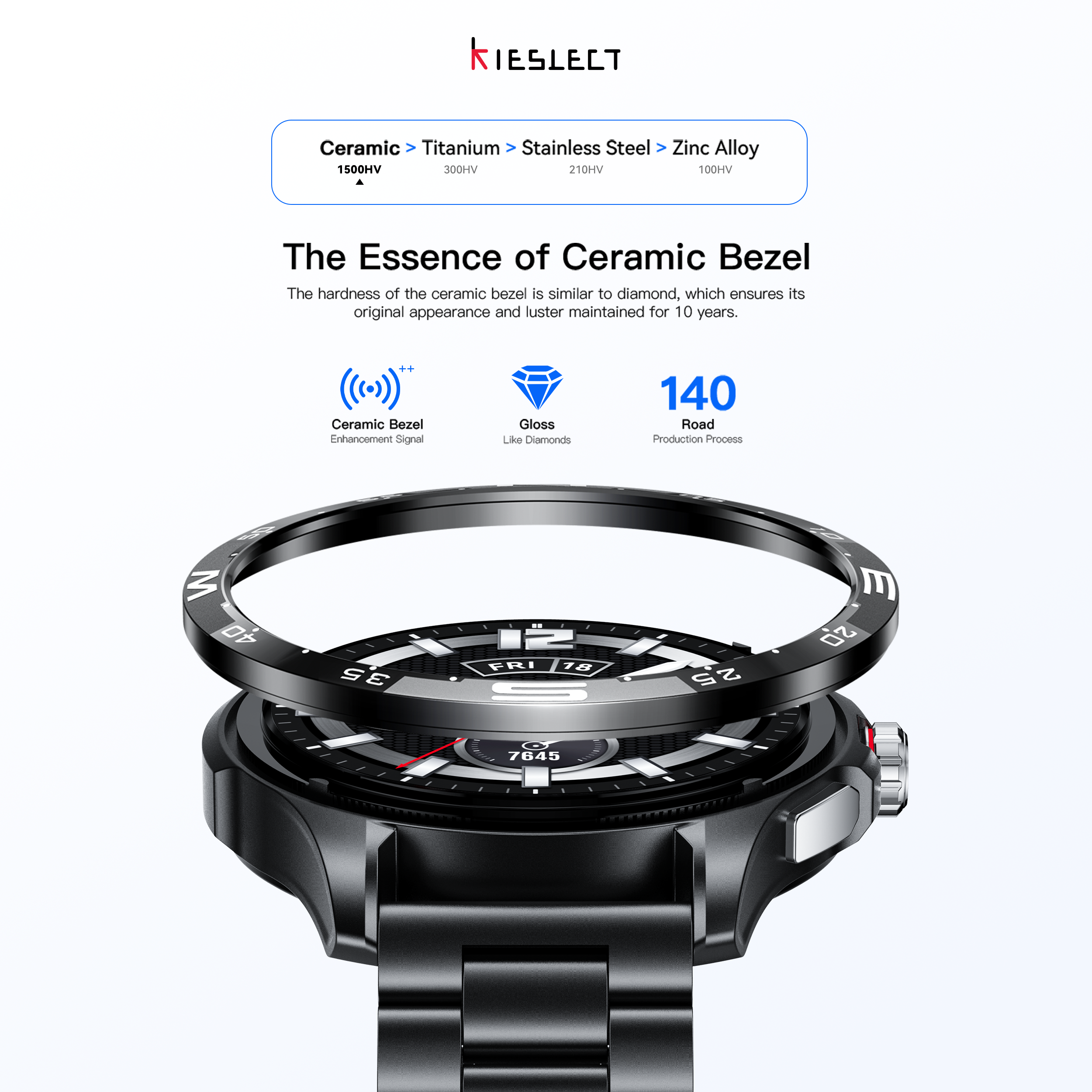 Kieslect Actor Leading Smartwatch with GPS+5ATM and Stunning Ceramic Bezel double Strap