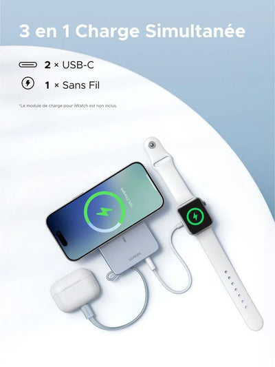 UGREEN MagFlow Batterie Externe Magnétique Sans Fil (10000mAh, Qi2 25W, Compatible MagSafe)